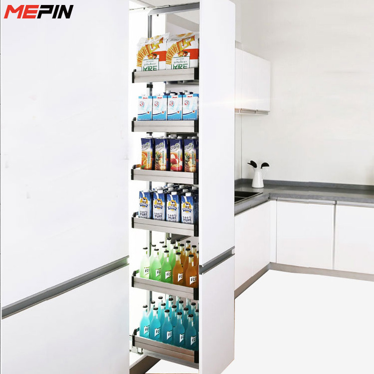 Pull Out Single Door Pantry Cabinet adjustable Height dispensa swing shelves glass basket  Quadra Tall Pull-out Pantry Unit