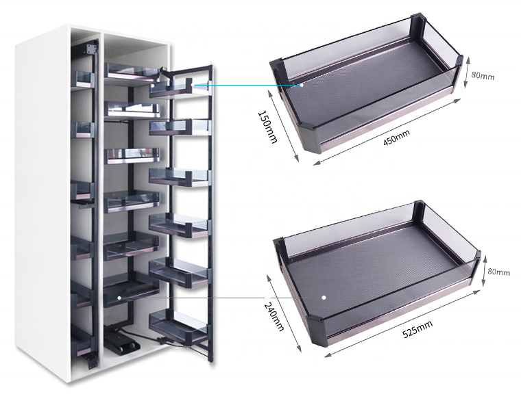 kitchen storage 6 tier Pull Out Pantry Cupboard Adjustable Height slide out Drawers And Shelves revolving Glass pantry