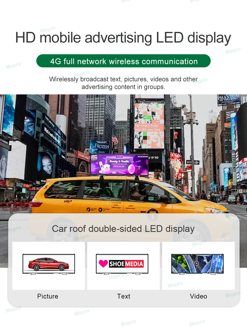 Taxi top led sign display manufacturer 4g wifi gps car roof advertising display taxi led screen