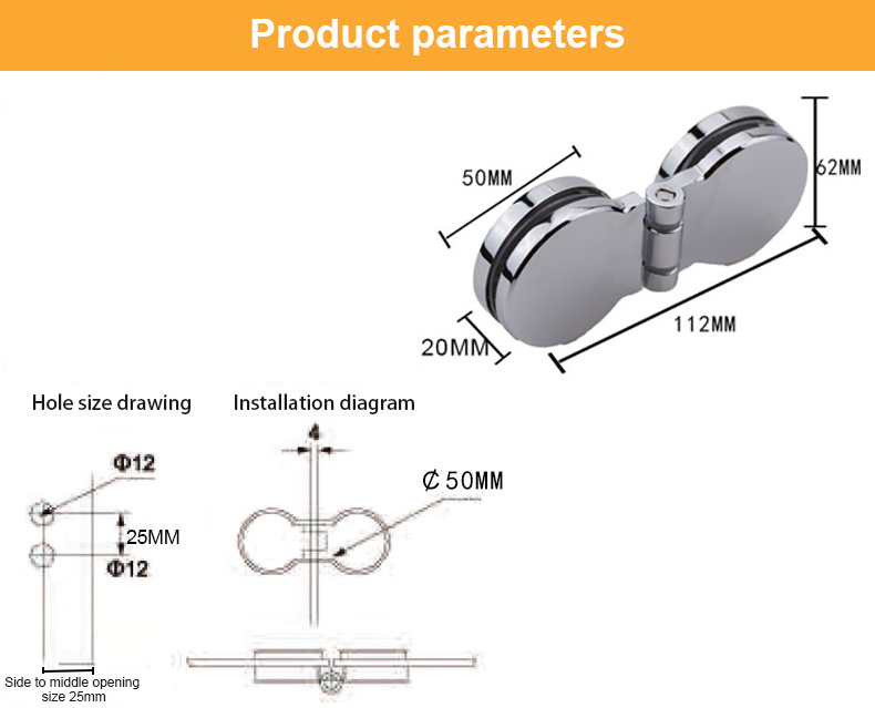 180 degree zinc alloy glass to glass door doubel-shaft frameless heavy duty round shower hinge bathroom door circular hinge