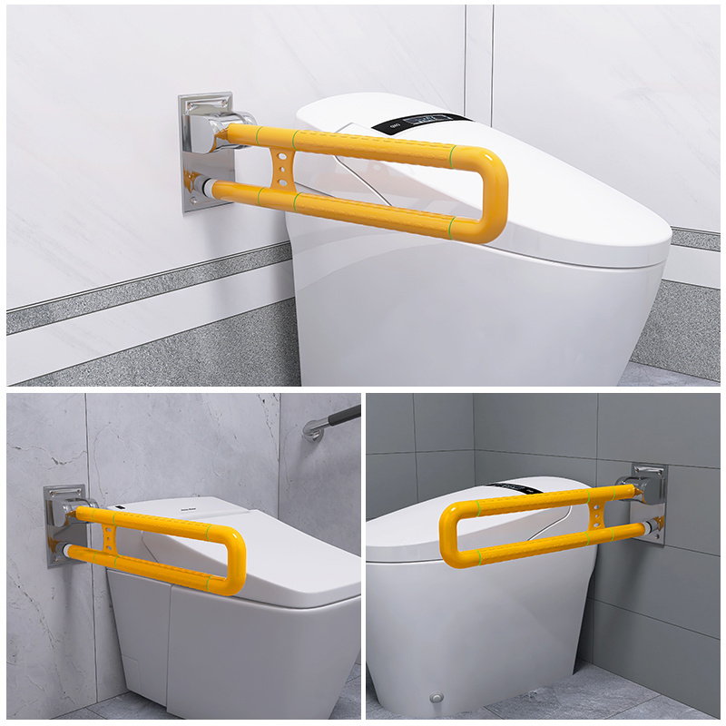 SUS 304 stainless steel swing up bathroom U-shape toilet handrail folding handicap safety grab bar grab rail for disabled