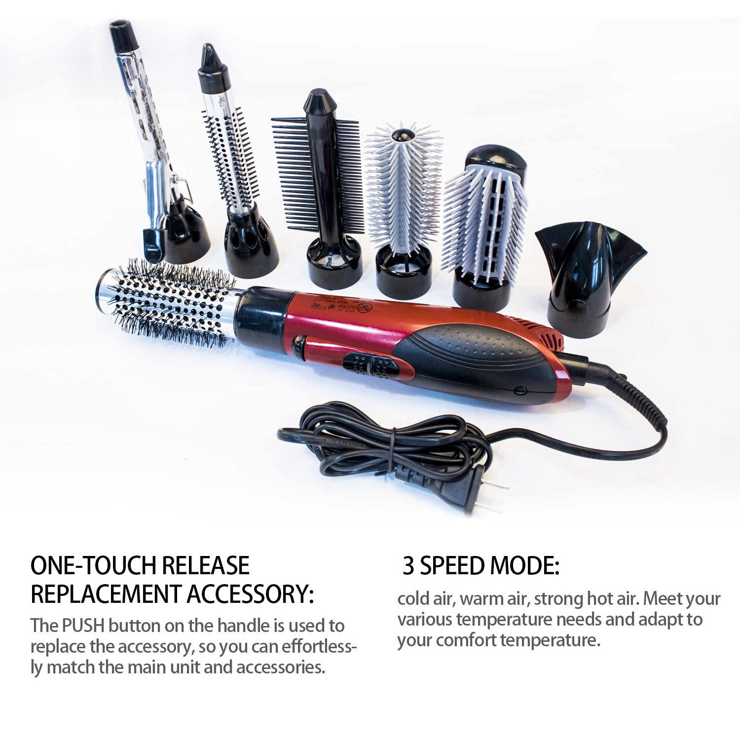 Hot air Comb 7 In 1 hair Styler and Dryer  Hot and Cold Wind hair dryer brush tools kit With 360 Rotatable Cord function