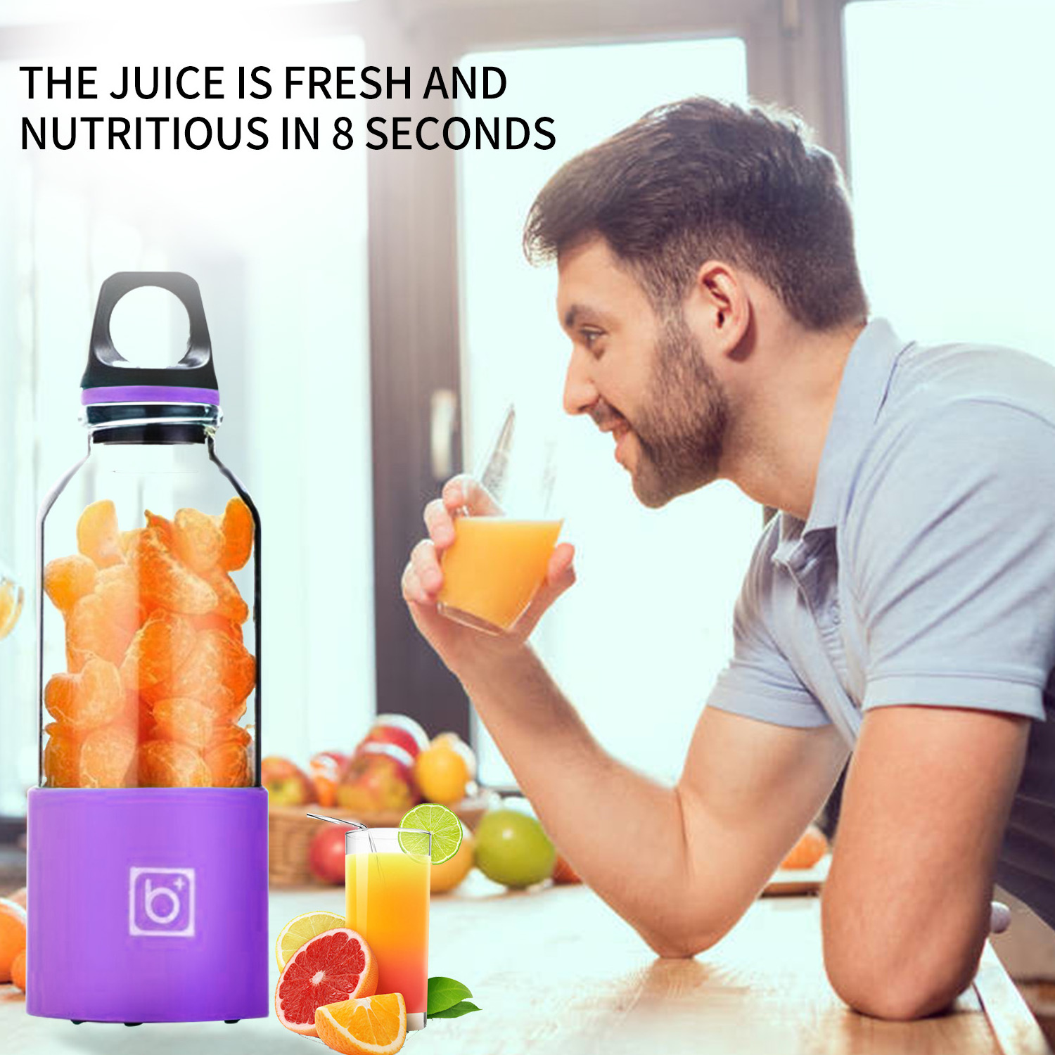 Professional 4 blade portable juicer machine mixer electric mini usb food processor fruits juicer 500ml smoothie blender cup