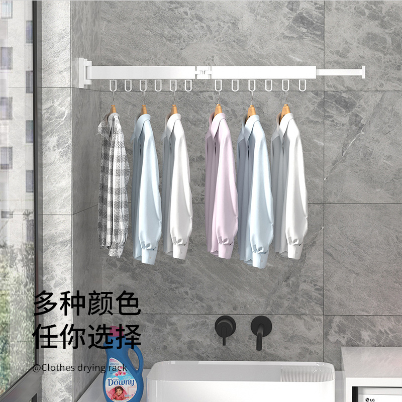 Folding clothes drying rack no punch telescopic room corner outside balcony metal simple clothes drying pole