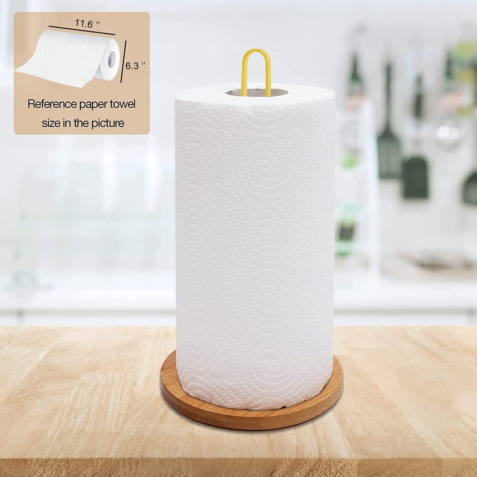 Wood Paper Towel Holder, Black Paper Towel Holder Countertop, Kitchen Towel Holder Free-Standing with Non-Slip Wooden Base Visit