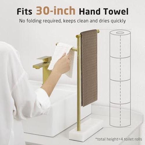 Free Standing Gold Swivel Hand Towel Rack for Bathroom Stand with Marble Base Hand Towel Holder