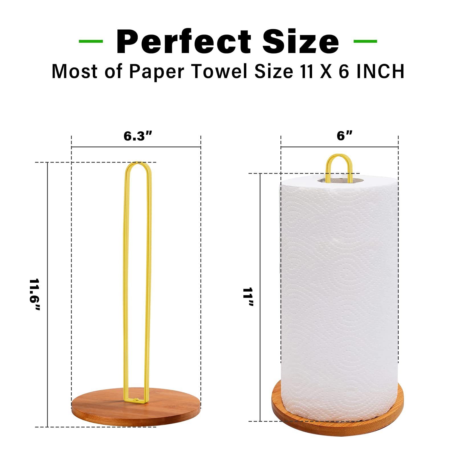 Wood Paper Towel Holder, Black Paper Towel Holder Countertop, Kitchen Towel Holder Free-Standing with Non-Slip Wooden Base Visit