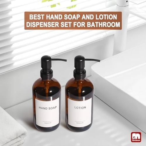 16 oz Modern vintage liquid brown soap dispenser bottle bathroom hand soap dispenser with stainless steel pump