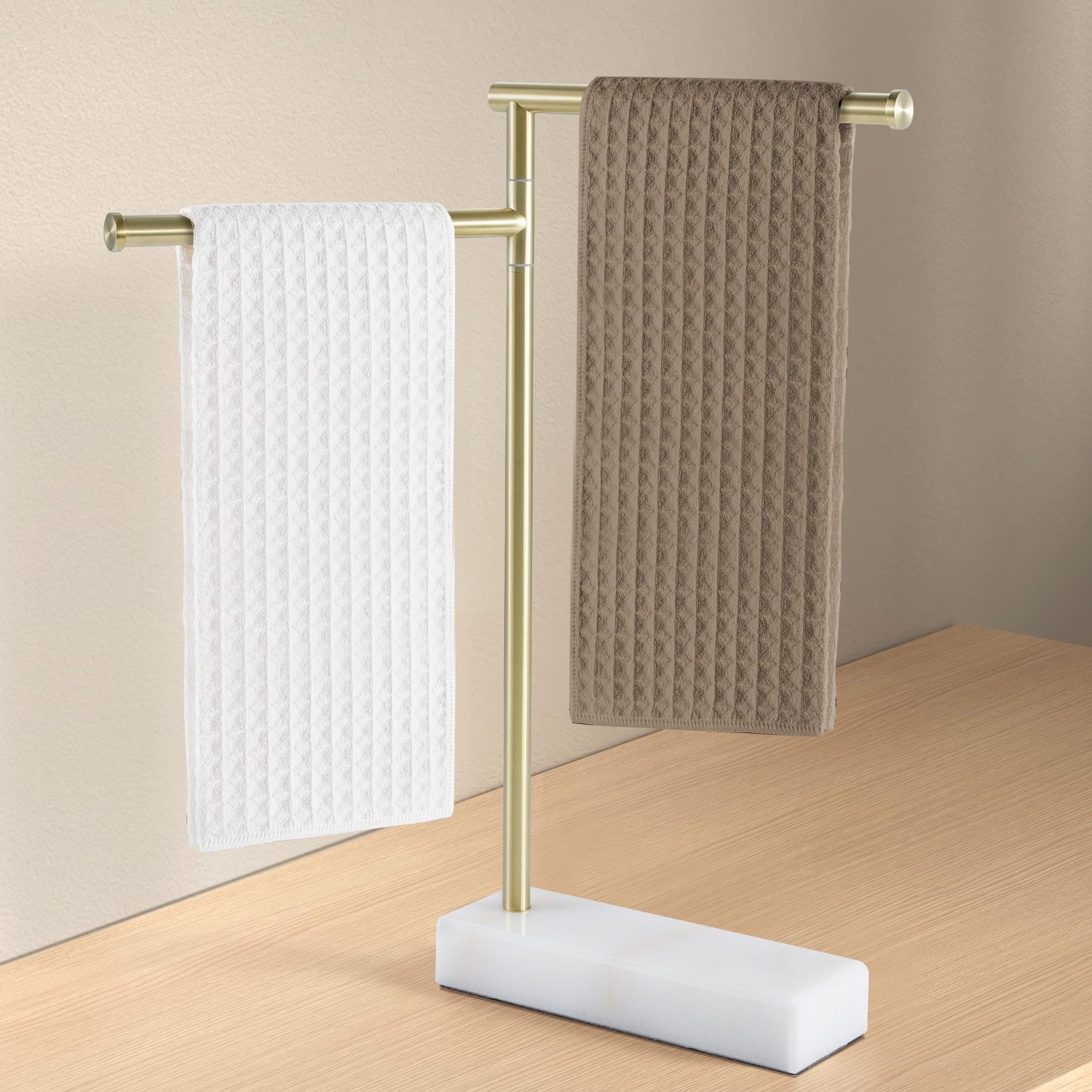 Free Standing Gold Swivel Hand Towel Rack for Bathroom Stand with Marble Base Hand Towel Holder