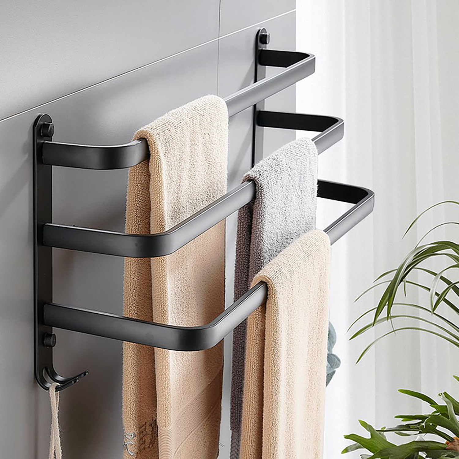 New Portable Wall Hanging Towel Racks 2 Rods Bathroom Storage Towel Bar