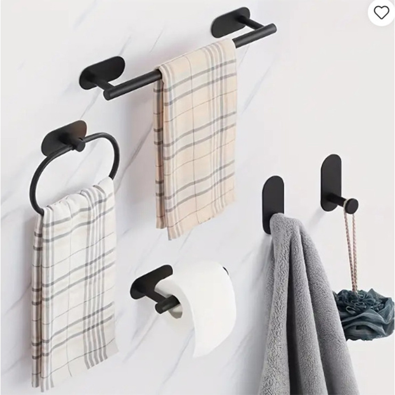 Matte Black Bathroom Accessories Set Bathroom Hardware set-4 304 stainless steel towel ring Bathrobe hook towel rack