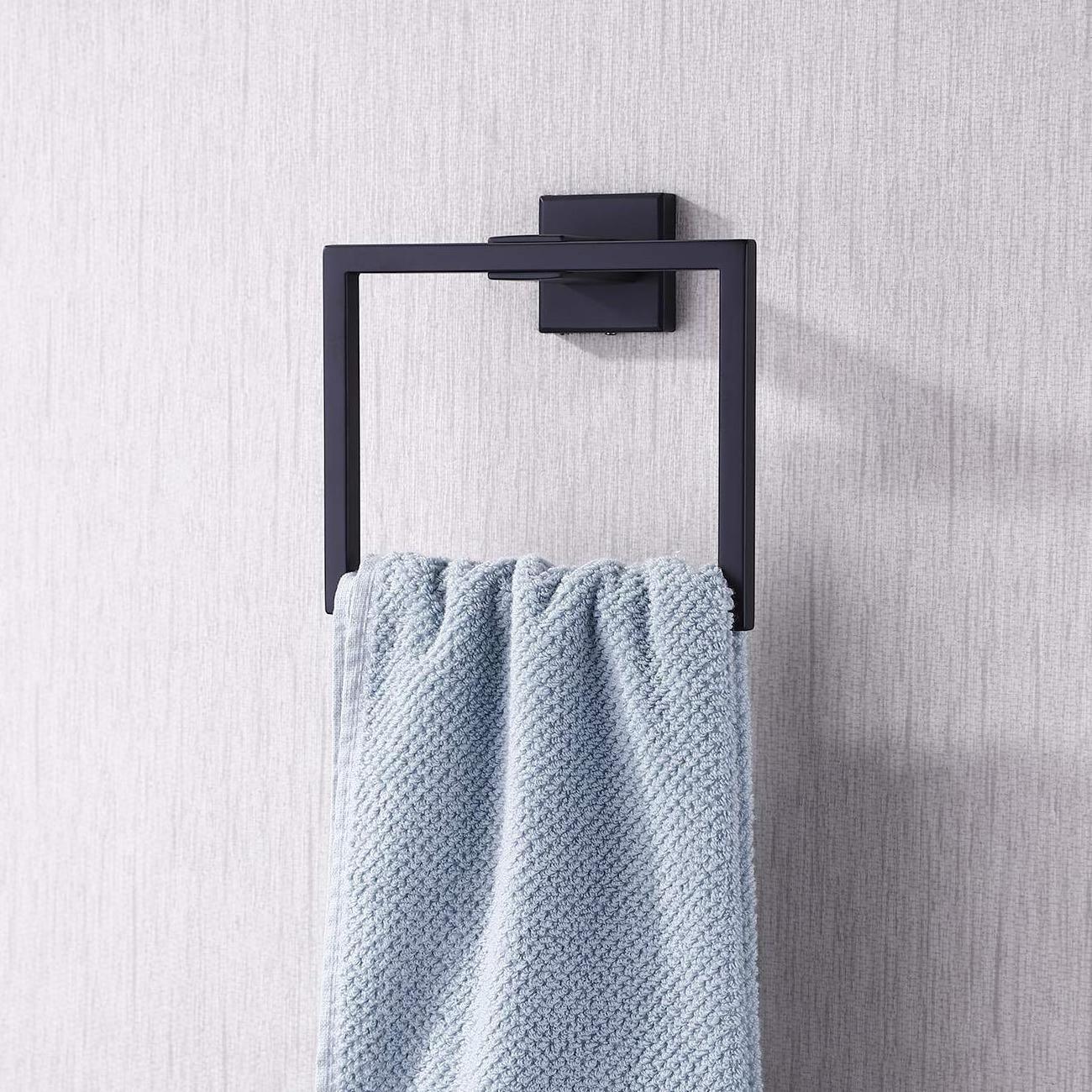 Modern square style Wall mounted Bathroom towel ring Stainless steel shower towel rack