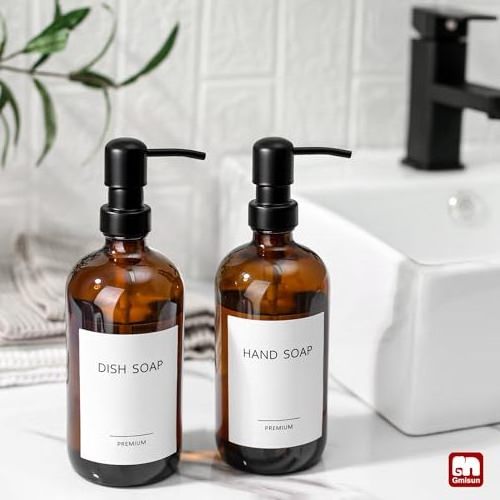 16 oz Modern vintage liquid brown soap dispenser bottle bathroom hand soap dispenser with stainless steel pump