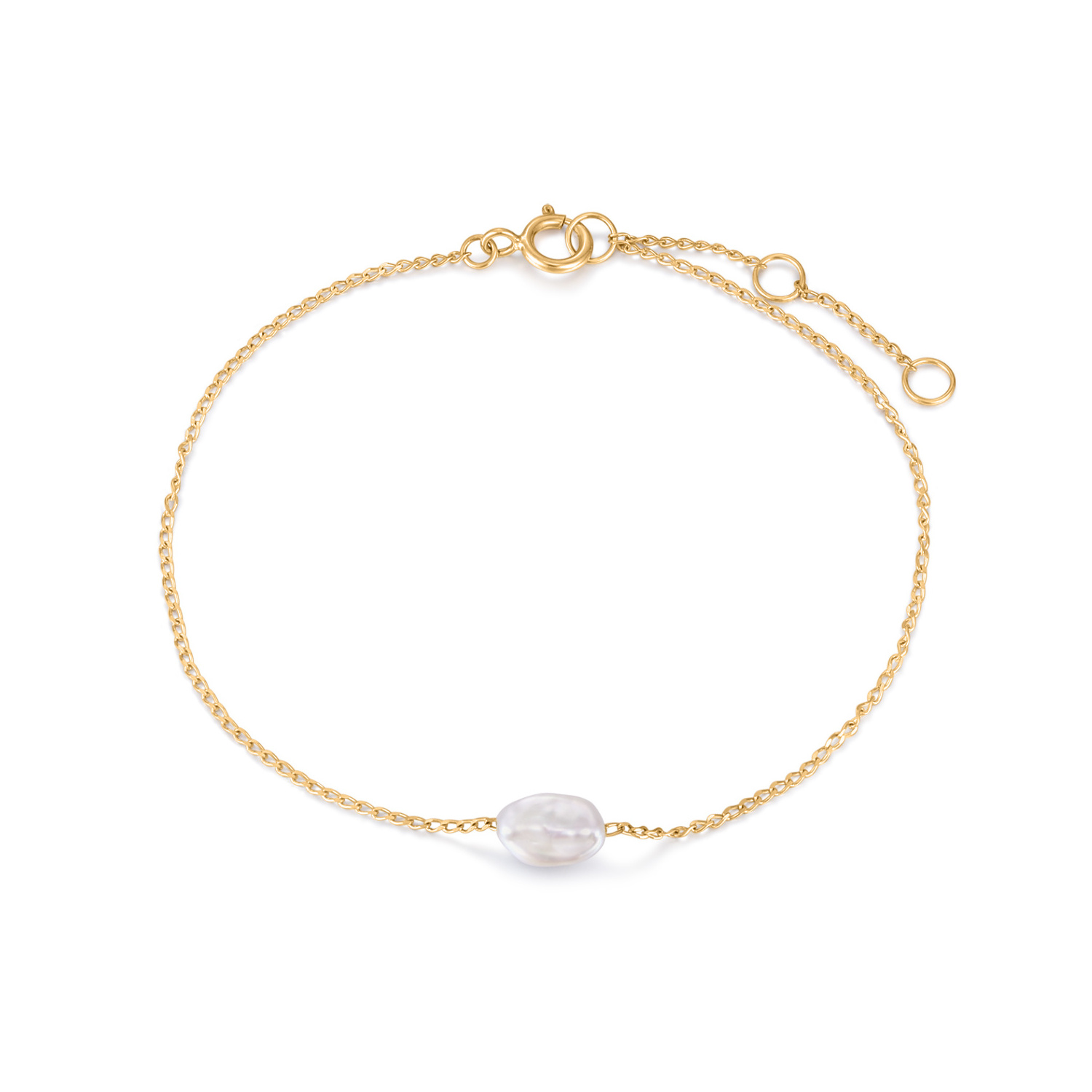 Mercery Women Fine Jewelry Dainty Pearl Bracelet Natural Irregular Single Pearl  Adjustable Size 14K Solid Gold Bracelet