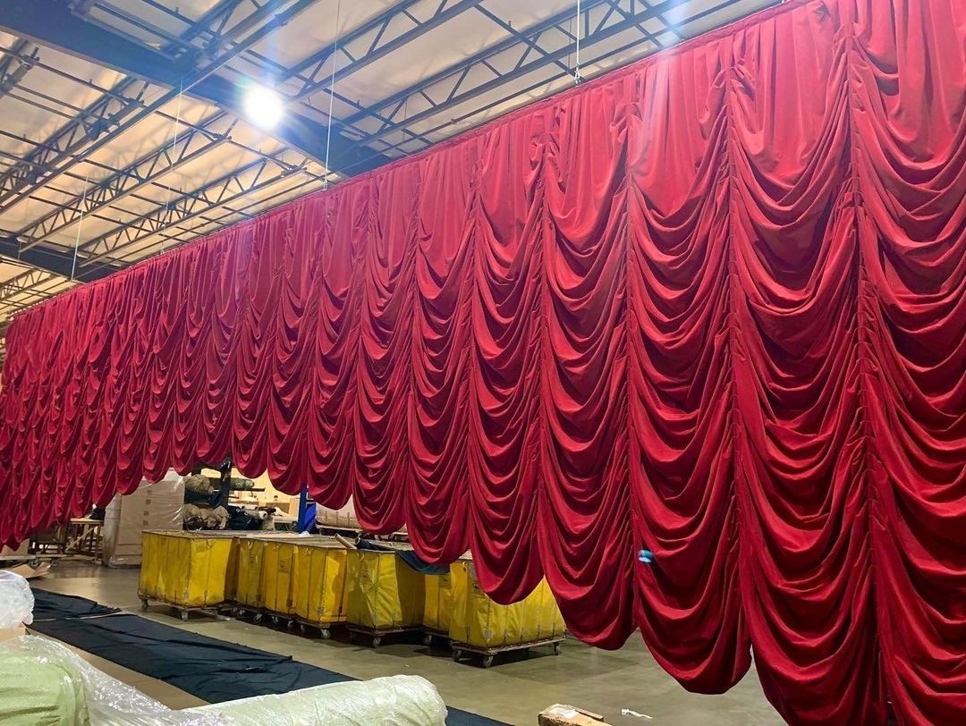 Custom motorized fire resistant fabric drapes electric stage church soundproof velvet fabric theater wall curtain backdrop