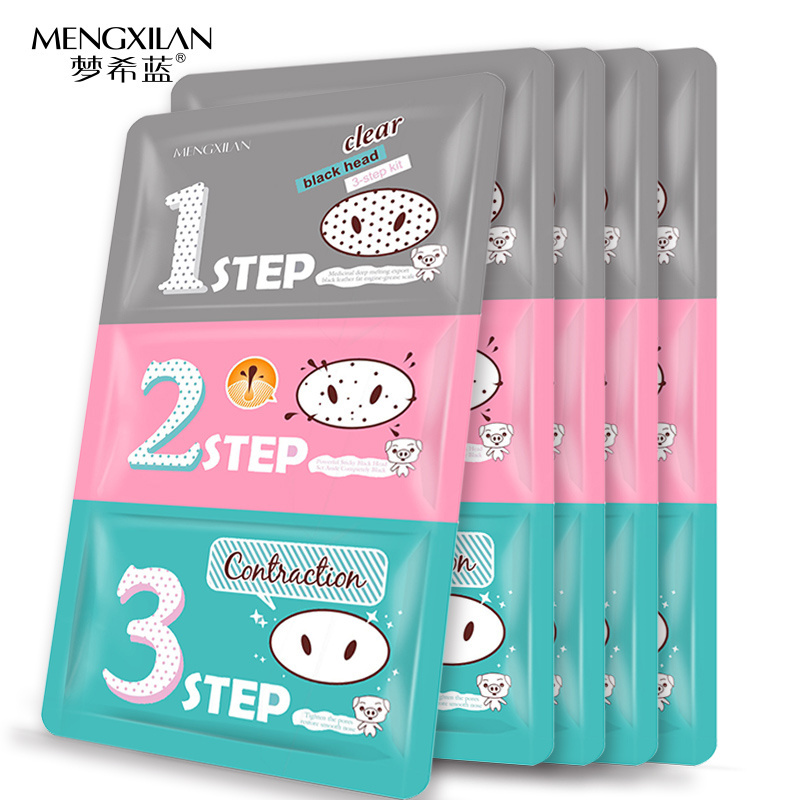 OEM Wholesale Private Label Pig Nose Mask Remove Blackhead Acne Clean 3 Step Kit Clear Black Nose Mask skin care