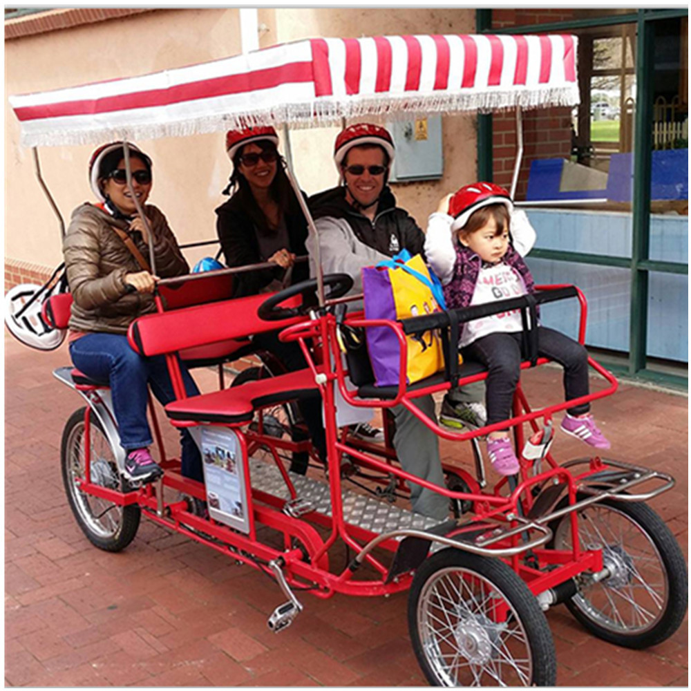 Bestselling Family Style Quadricycle Surrey Sightseeing Bike Tandem Bicycle 4 Person Surrey Bike