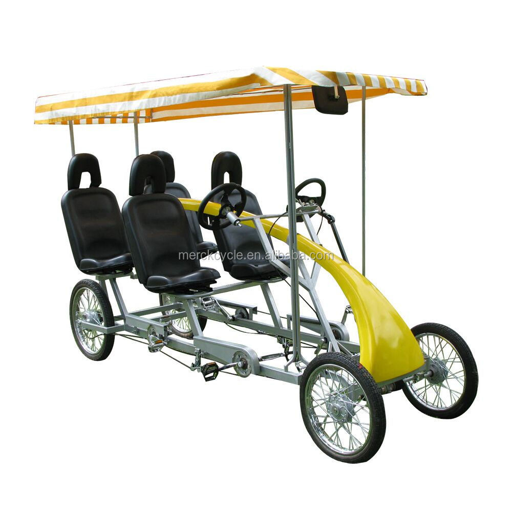 Four Wheel Two Bench City Tour Renting Used Quadricycle Surrey Sightseeing Bike, Pedal Power Family Surrey Bike