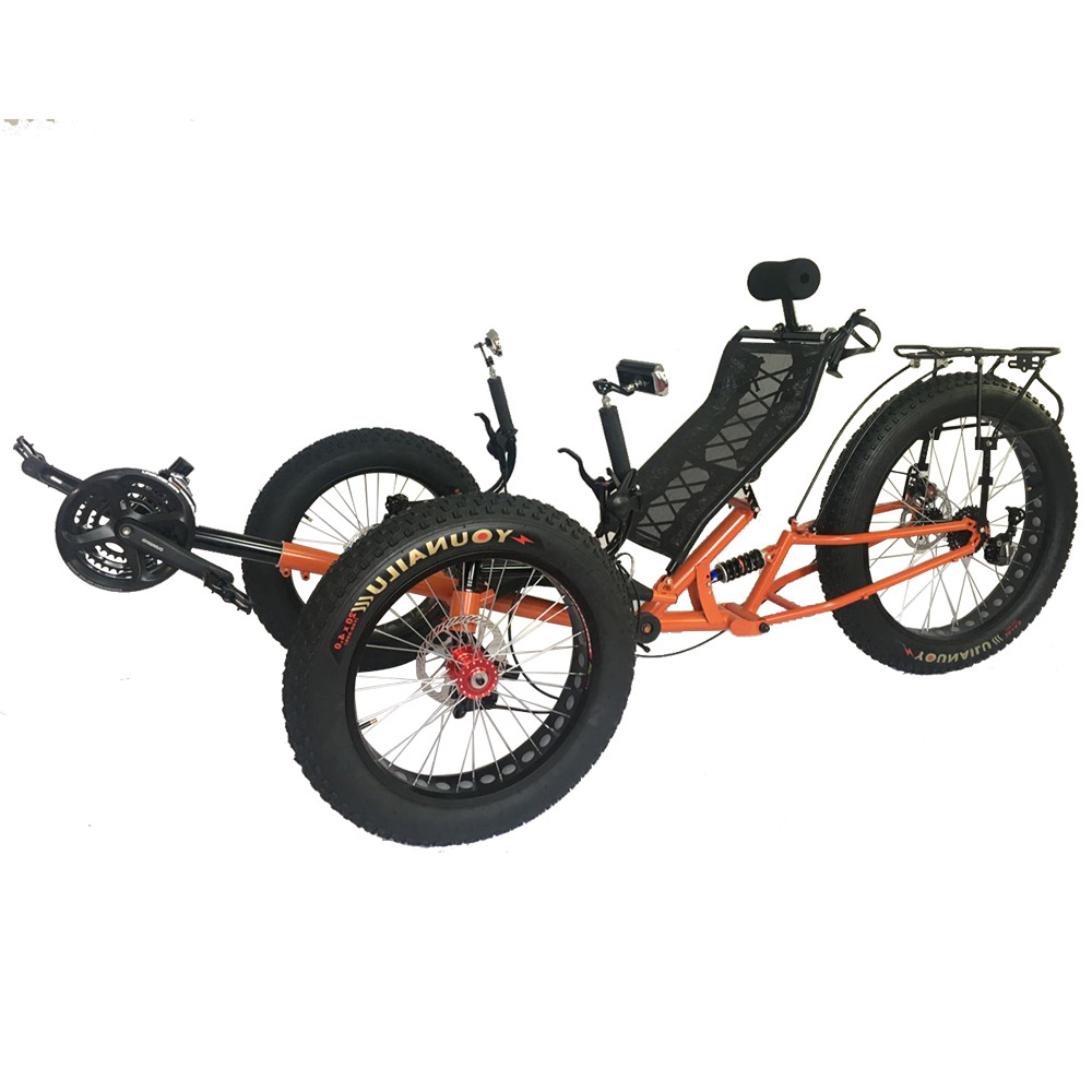 Free Shipping door to door 500watt Motor Electric Assisted Fat Tyre Recumbent Trike with Rear Suspension Foldable bicycle