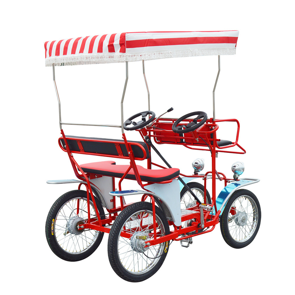 High Quality Four Wheel Sightseeing 2 Person Bike with Baby Seat Quadricycle Surrey Bike for Sale