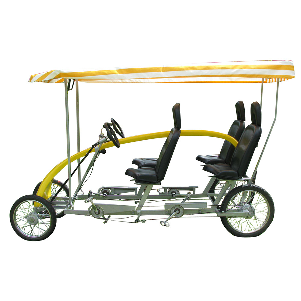 Four Wheel Two Bench City Tour Renting Used Quadricycle Surrey Sightseeing Bike, Pedal Power Family Surrey Bike