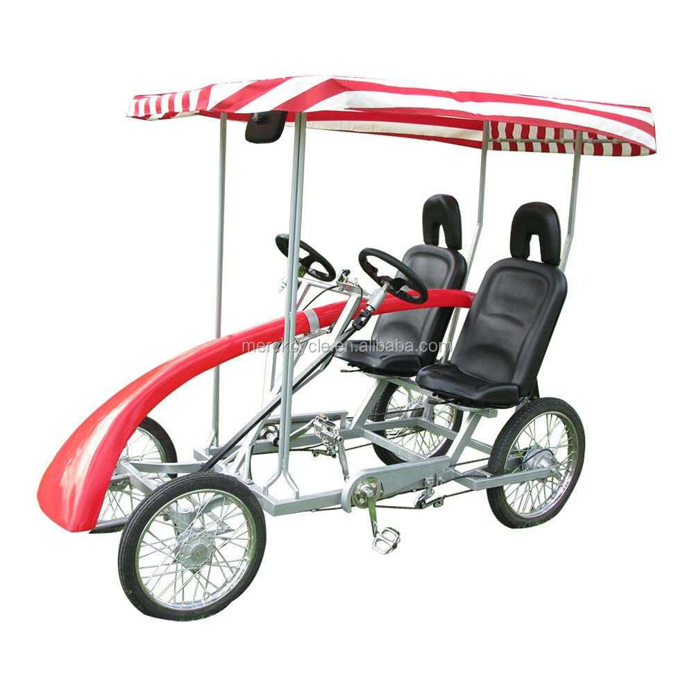 Four Wheel Two Bench City Tour Renting Used Quadricycle Surrey Sightseeing Bike, Pedal Power Family Surrey Bike