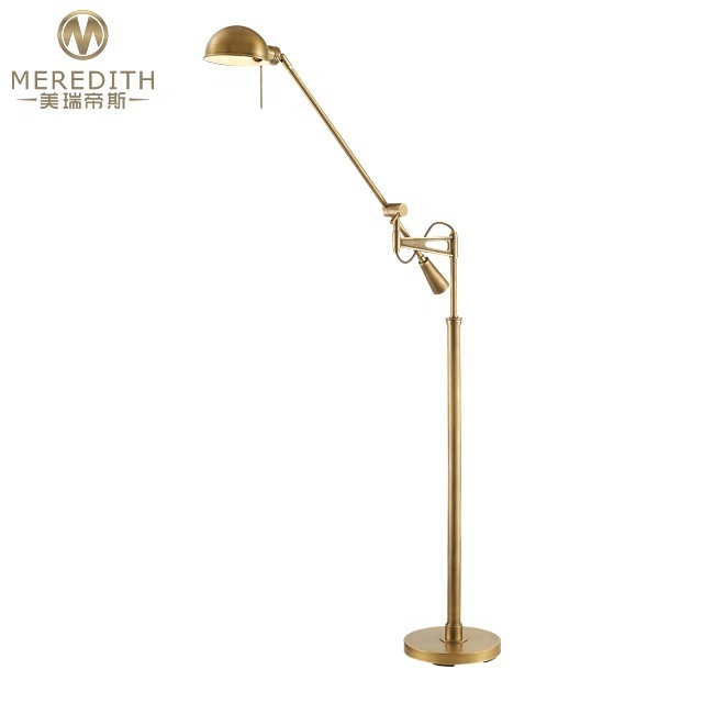 Meredith modern adjustable swing arm solid brass floor lamp