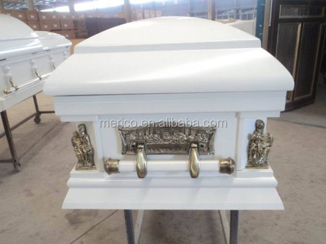 LAST SUPPER Handcraft White Casket And Coffin with Half View Glass Cover