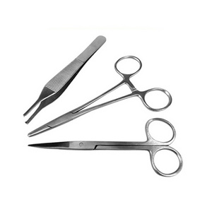 Surgical Kits 3 Pieces Metal Steel Scissor Adson Forceps  Needle Forceps Student Suture Tanning Tool Set With Suture Pad