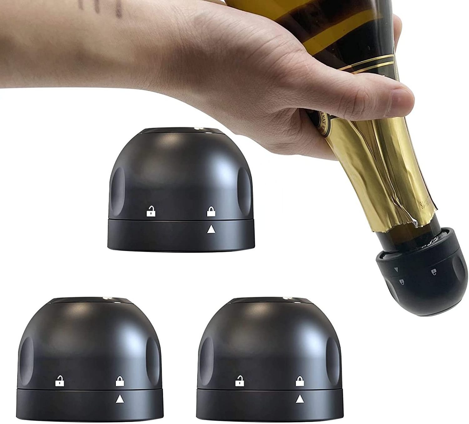 Leakproof Champagne Stopper Black Professional Champagne Saver Bottle Stopper