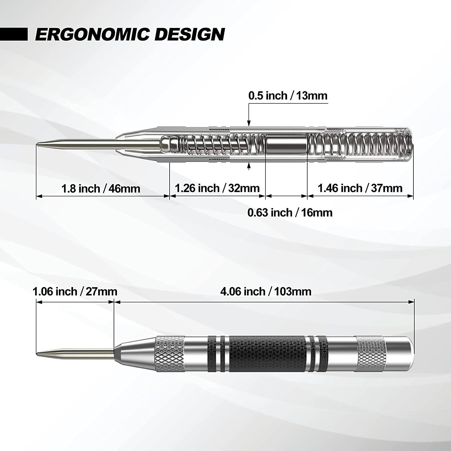 Automatic Center Punch, 5 inch Heavy Duty Steel Spring Loaded Center Hole Punch with Adjustable Tension Punch Tool