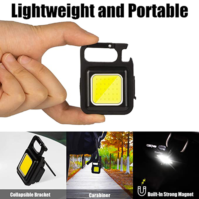 COB Mini Flashlights, 800Lumens Bright Rechargeable Keychain Light with Collapsible Bracket and Magnet