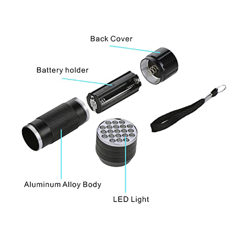 Custom Logo UV Flashlight 21 LED Bulbs Professional Torch Aluminum UV Led Flashlights