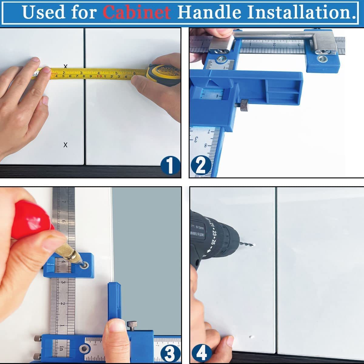 Cabinet Handle Jig with Automatic Center Punch, Drawer Pull Jig, Cabinet Hardware Template Tool Set