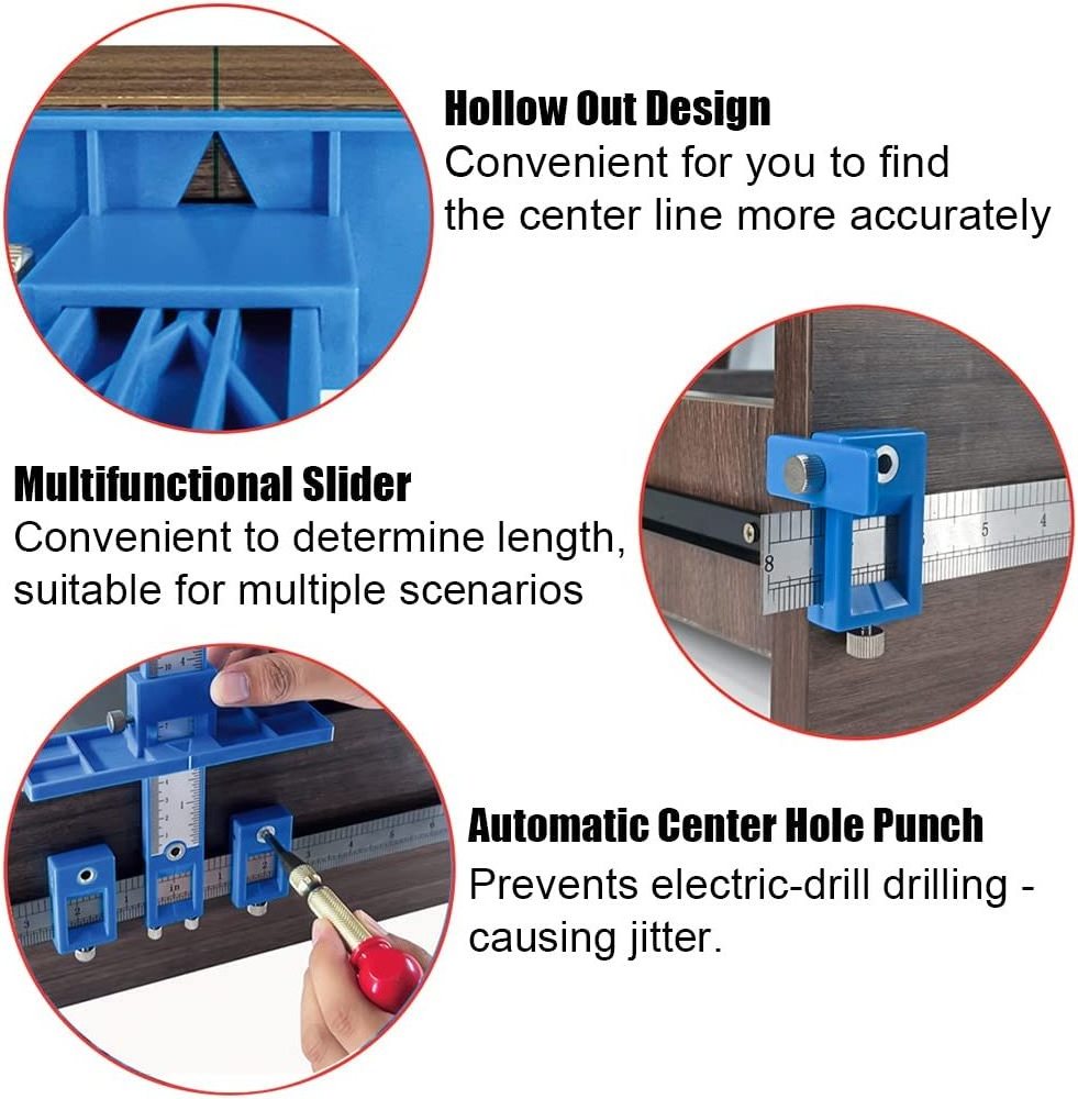 Cabinet Handle Jig with Automatic Center Punch, Drawer Pull Jig, Cabinet Hardware Template Tool Set