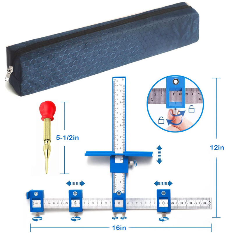 Cabinet Handle Jig with Automatic Center Punch, Drawer Pull Jig, Cabinet Hardware Template Tool Set