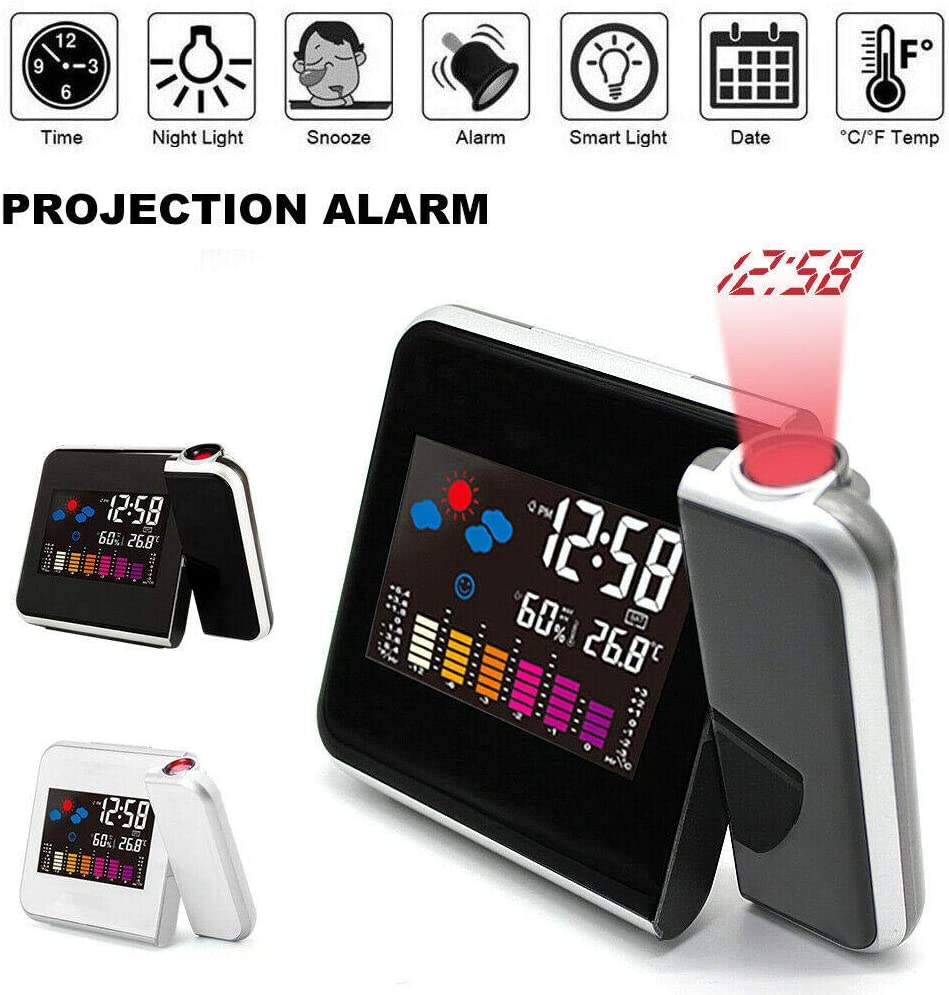 New Style Multifunctional Digital Color LCD Display LED Projection Alarm Clock With Weather Station