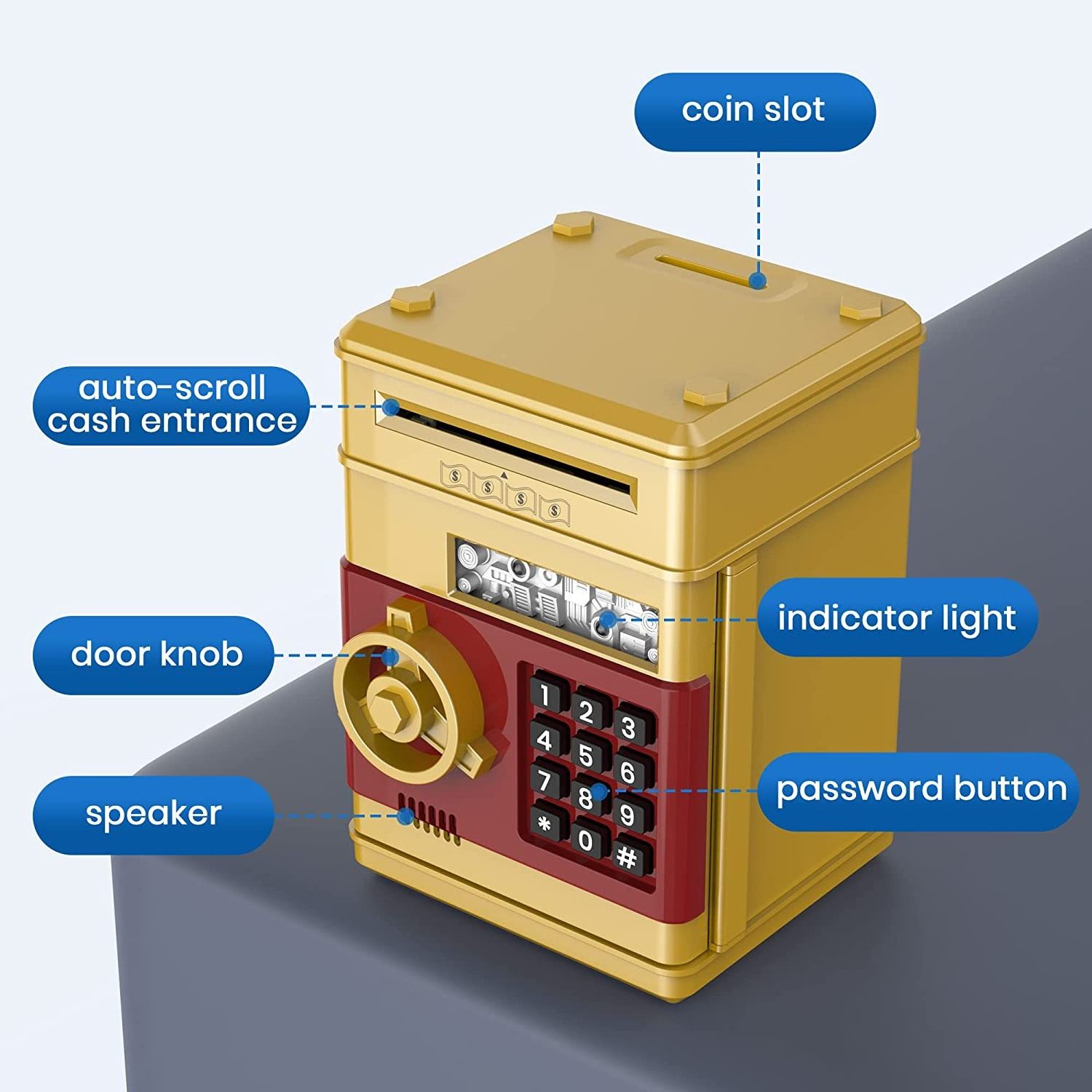 Personalized Mini ATM Coin Bank Money Saving Box with Password, Kids Safe Money Jar