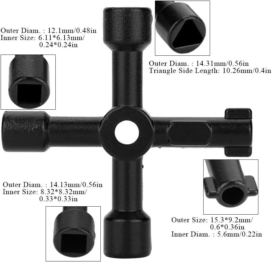 Universal Cross Wrench 4 Way Zinc Alloy Opening Key for Water Meter Valve Electrical Box Cabinet Cupboard