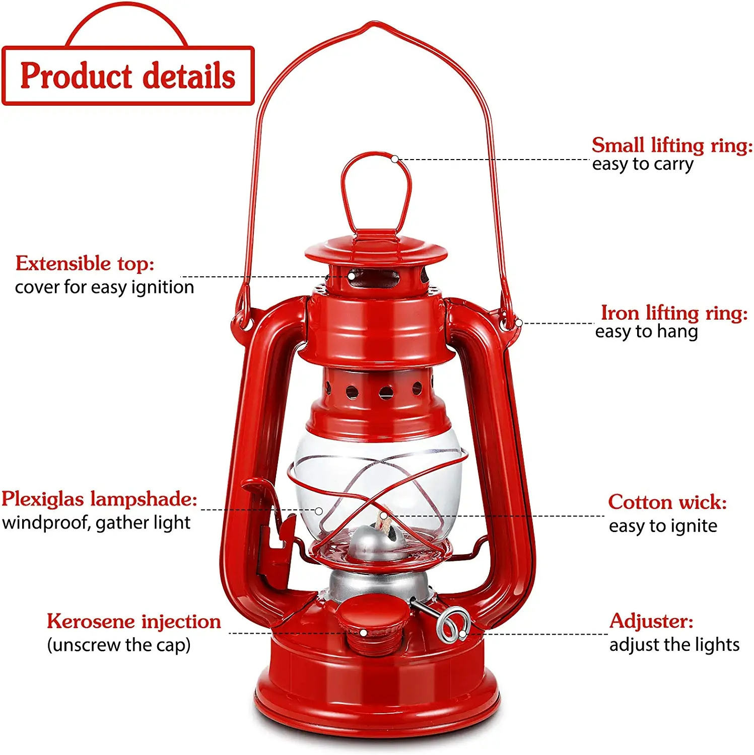 Original Oil Burning Lantern 25cm Large Capacity Oil Lamps for Indoor Use, Oil Lamp with Fire Control Knob, Kerosene Lamp