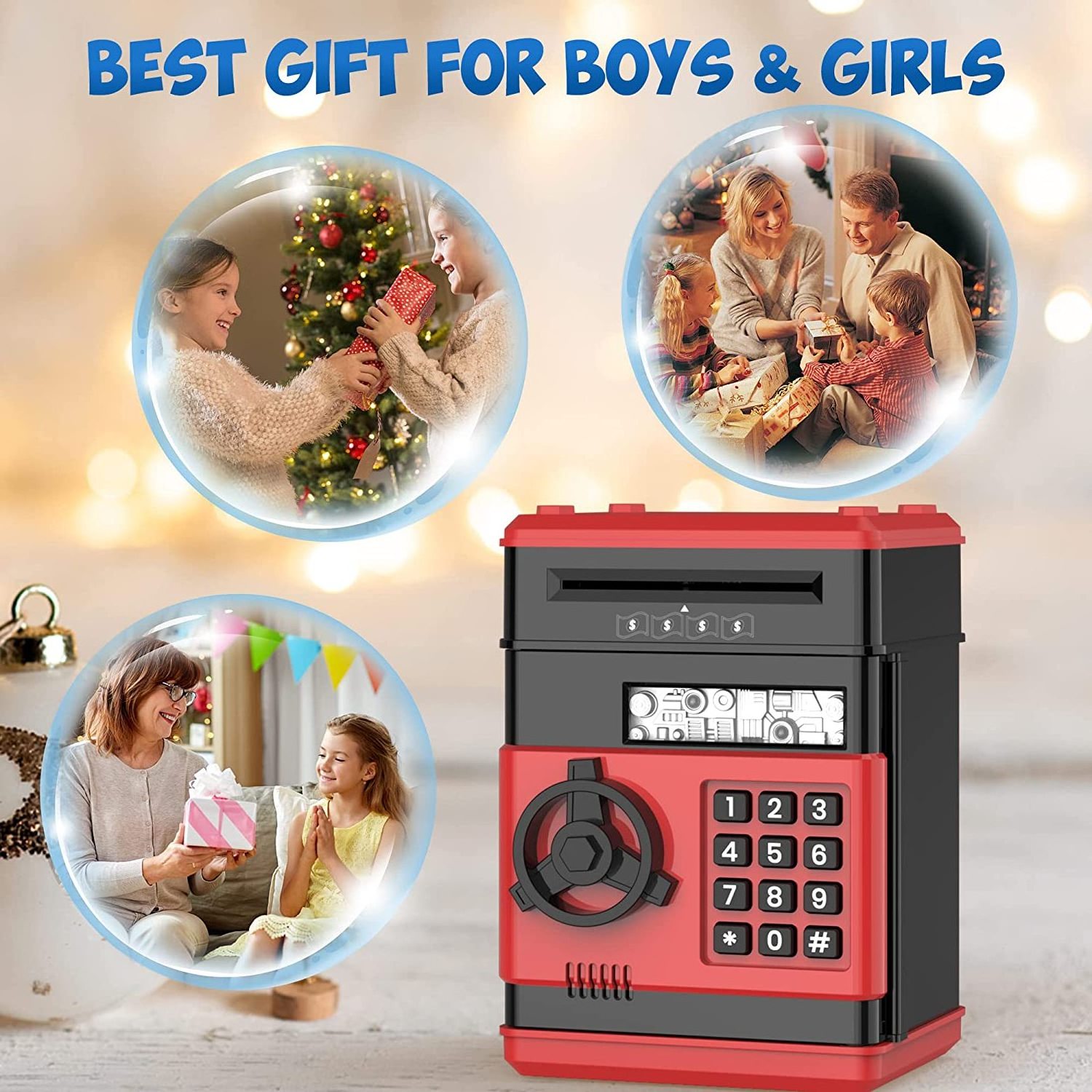 Personalized Mini ATM Coin Bank Money Saving Box with Password, Kids Safe Money Jar