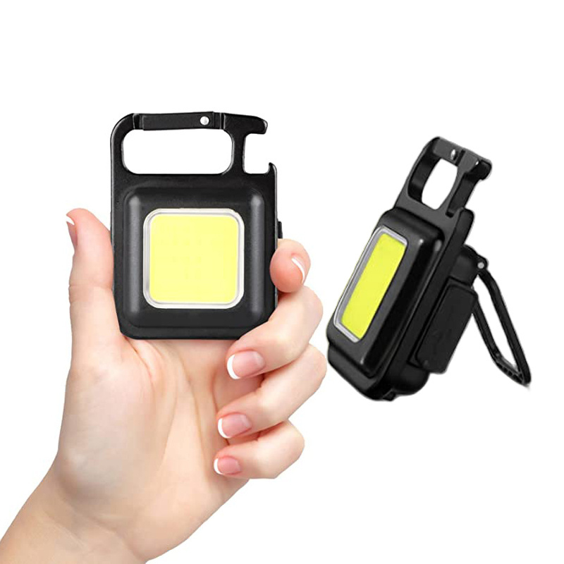 Custom Logo Rechargeable Flashlights Mini Flashlight Keychain with Folding Bracket Bottle Opener and Magnetic Base