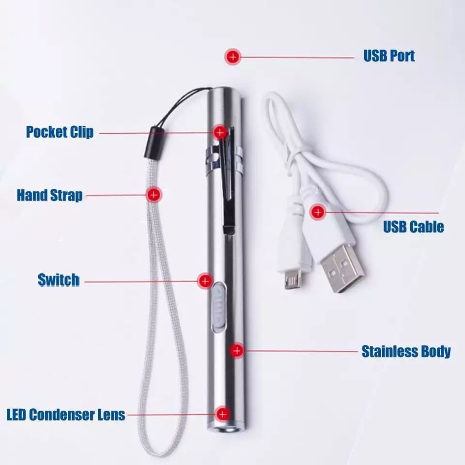 Custom Logo Waterproof Doctor USB Light Medical Flashlight Reusable Pocket Pen Light