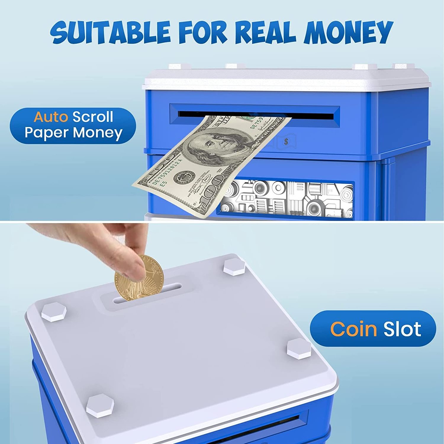 Personalized Mini ATM Coin Bank Money Saving Box with Password, Kids Safe Money Jar