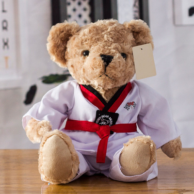 Custom cute teddy bear stuffed Taekwondo competition mascot toy bear plush