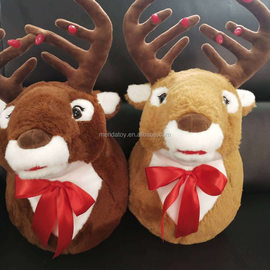 OEM Christmas Electric Singing Led  Reindeer Head Wall Hanging Plush Stuffed Toys