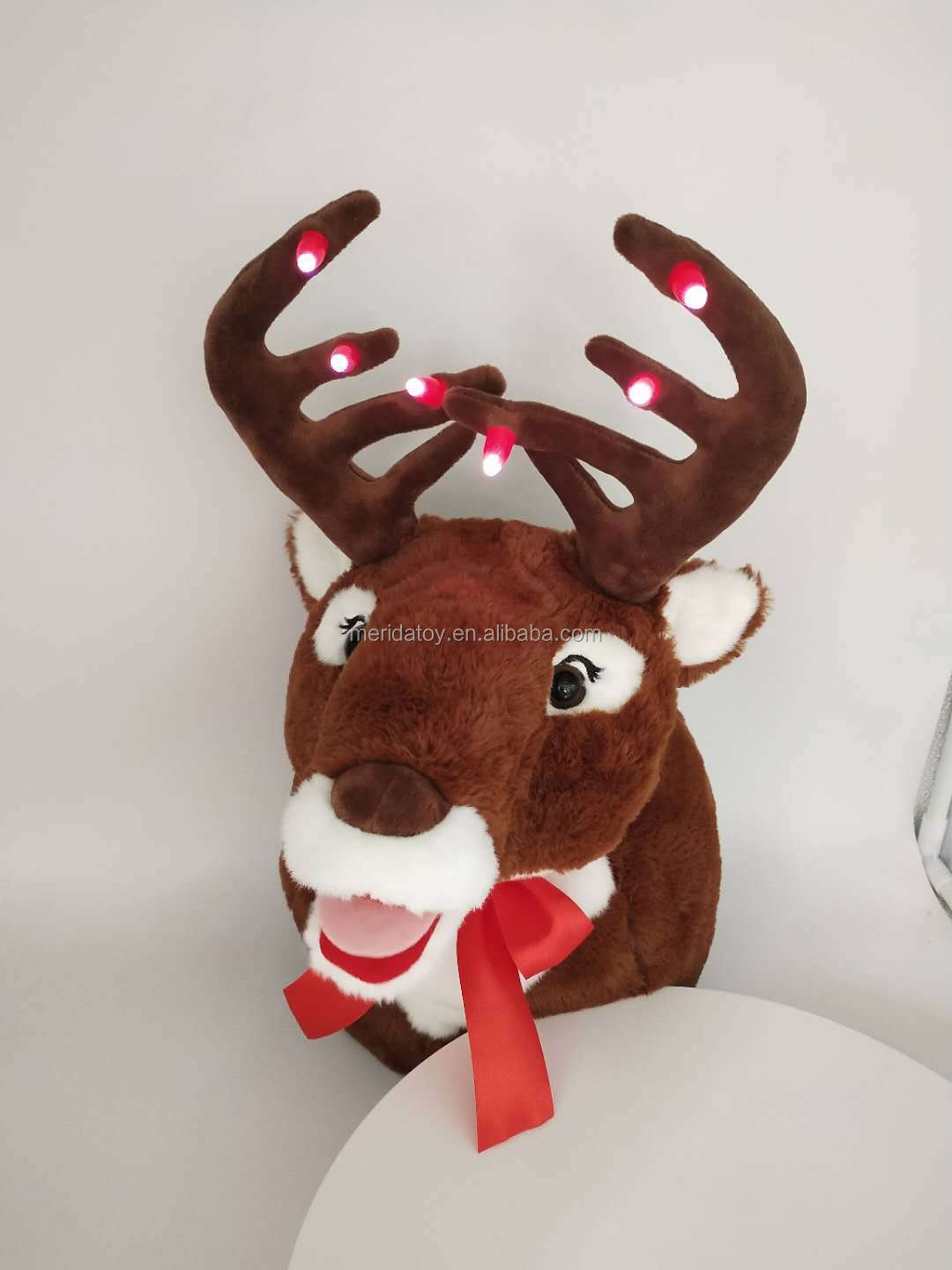 OEM Christmas Electric Singing Led  Reindeer Head Wall Hanging Plush Stuffed Toys