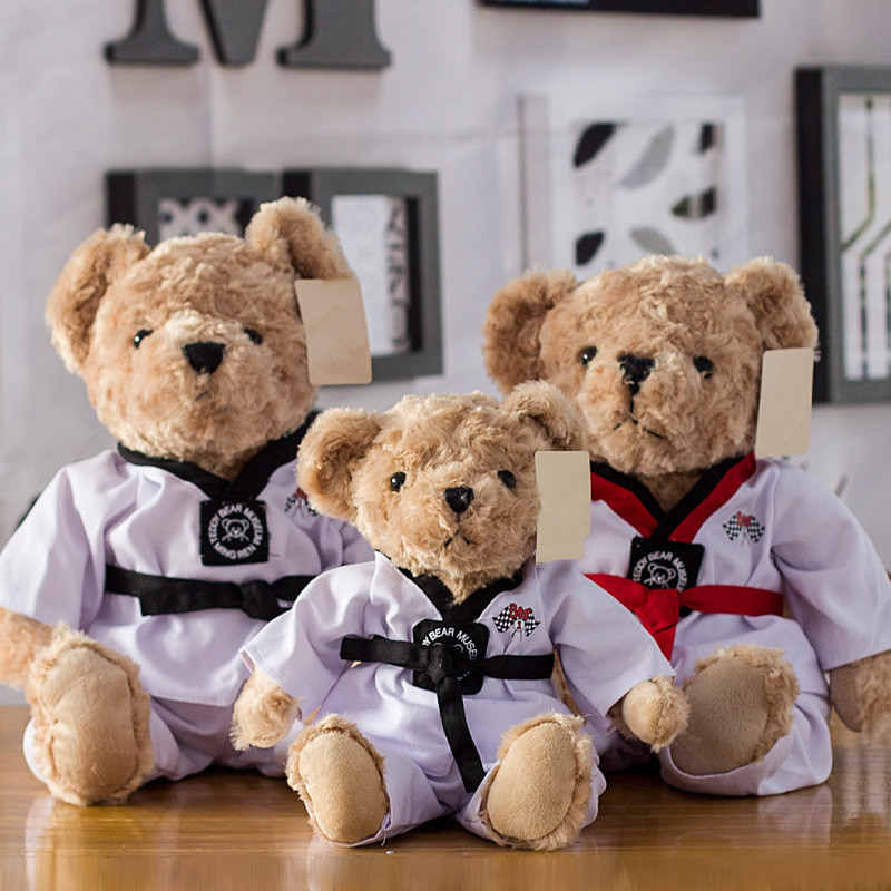 Custom cute teddy bear stuffed Taekwondo competition mascot toy bear plush