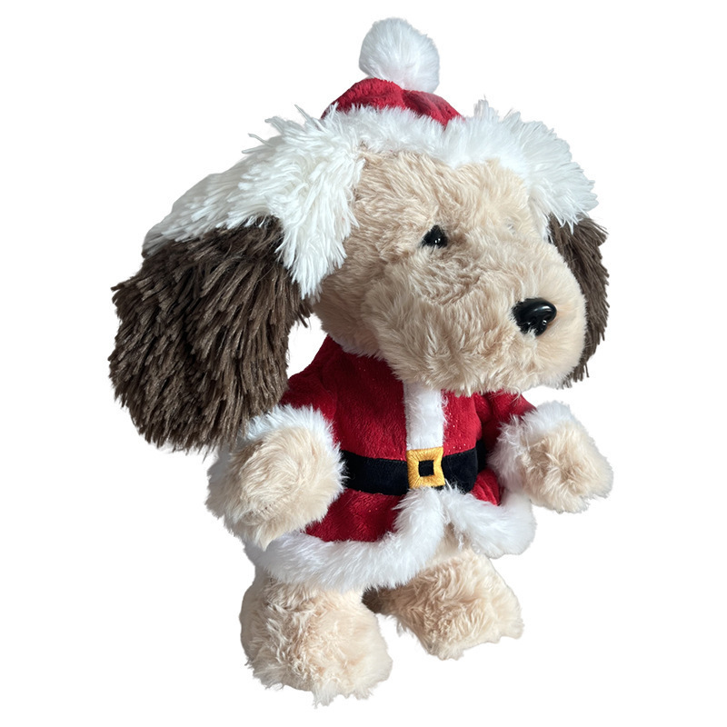 custom Christmas plush electric toy dog doll walking shaking head singing Swinging ear doll