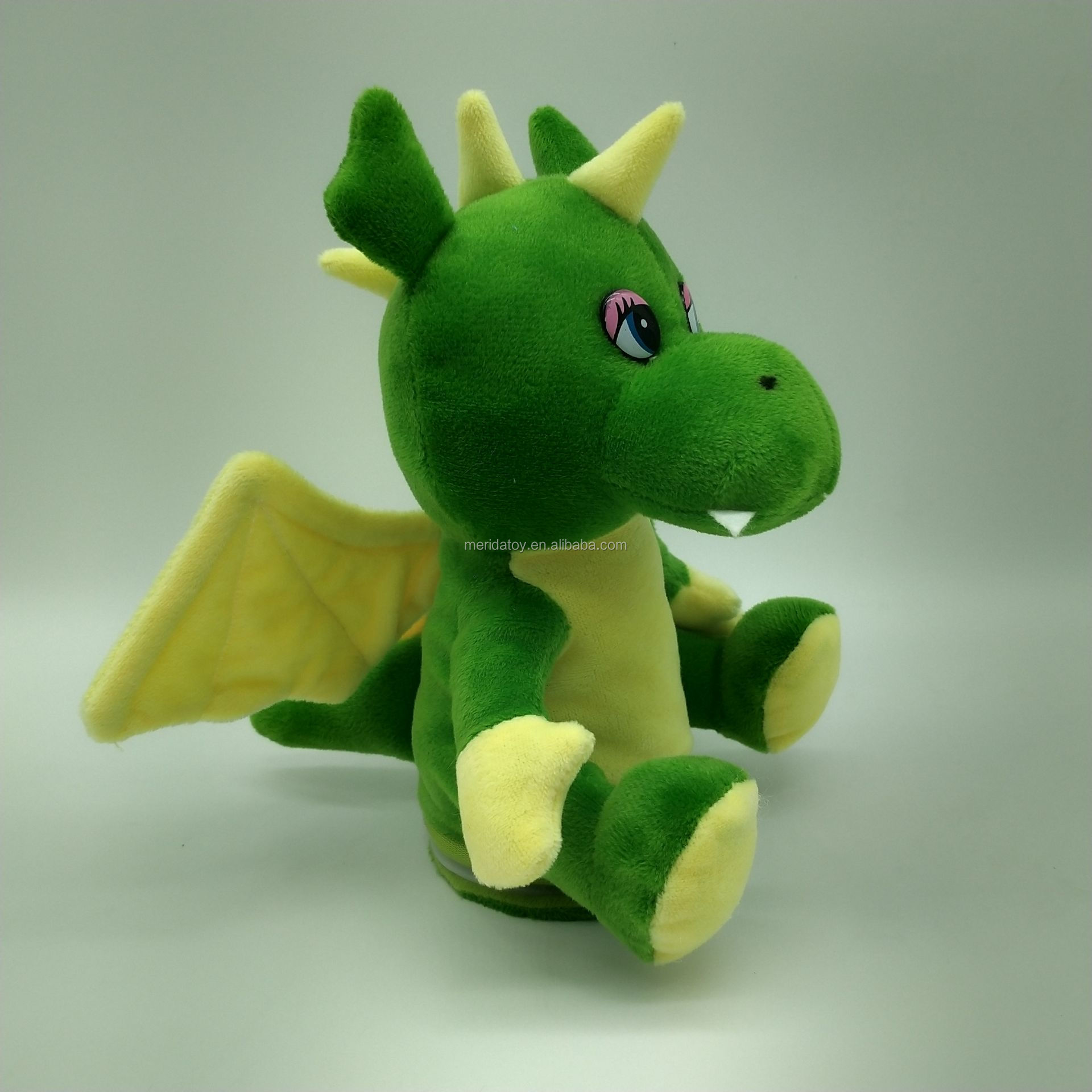 Custom Electric Talking-back Green Dragon Plush Stuffed Toys Nodding Head